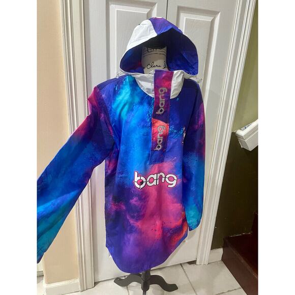 BANG ENERGY TIE DYE WINTER BREAKER RAIN COAT HOODED SZ M/L VERSATILE AESTHETIC - Picture 9 of 16